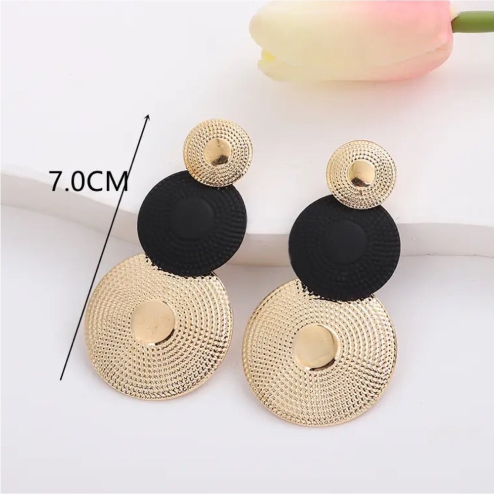 Gold Filled Circle Black Earrings